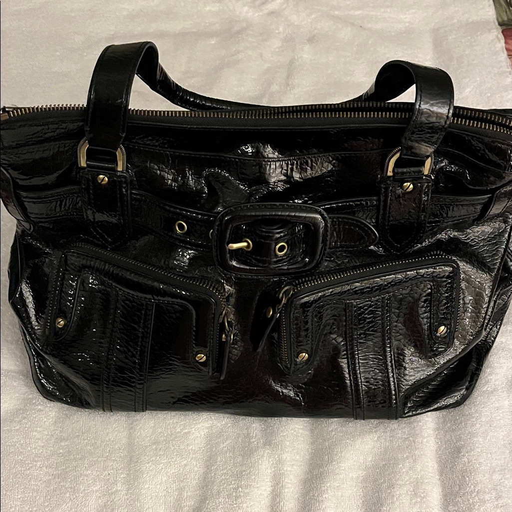 Cole Haan Black Patent Zip Satchel